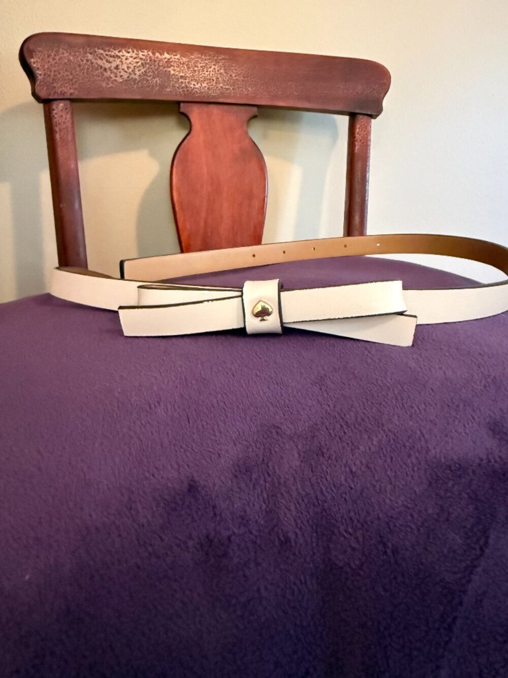 Kate Spade Cream Bow Belt Gold Spade Detail Approx 33.5"